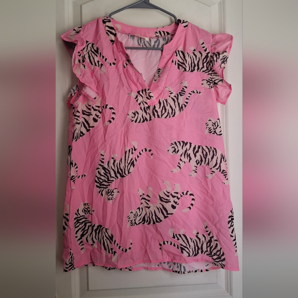 BIBI WOMEN'S DRESS SHIRT SIZE S Boho Barbiecore Summer Tigger Casual
